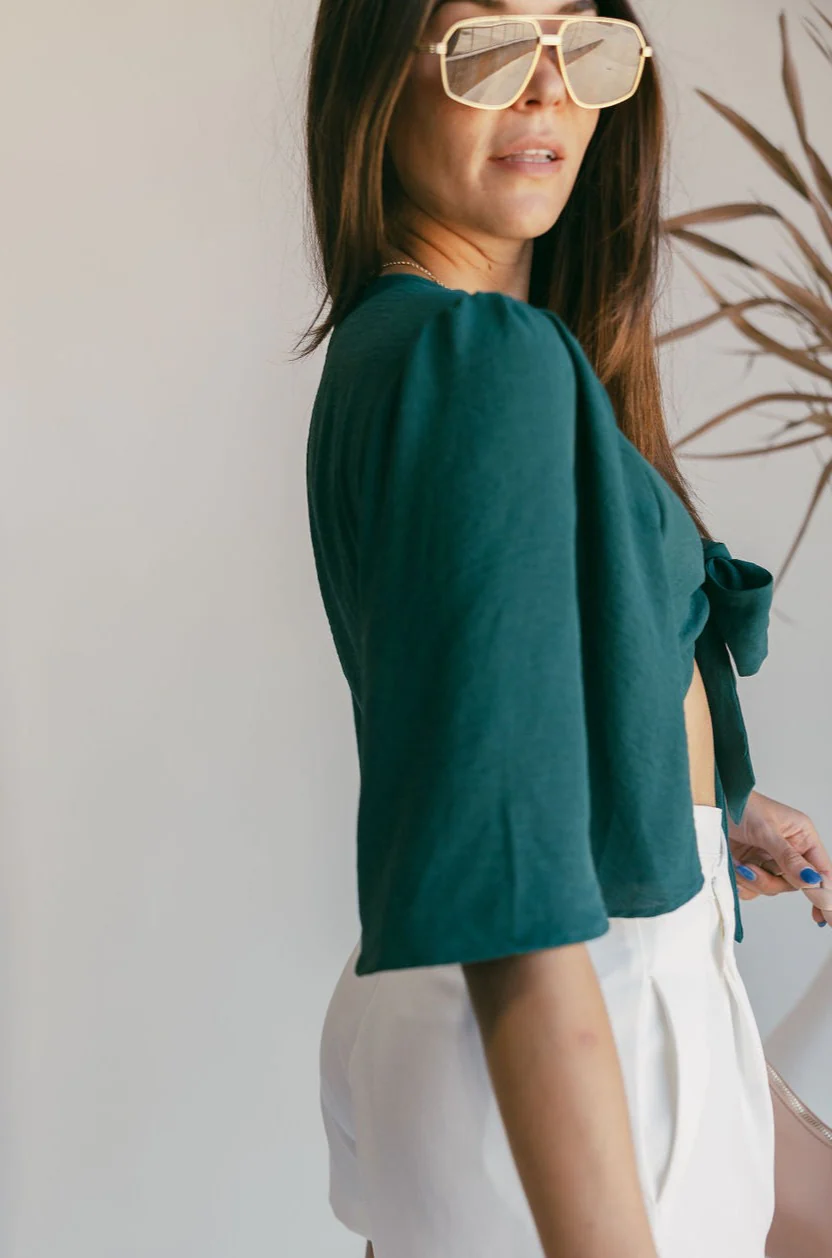 Kaia Hunter Green Tie Top - Image 3