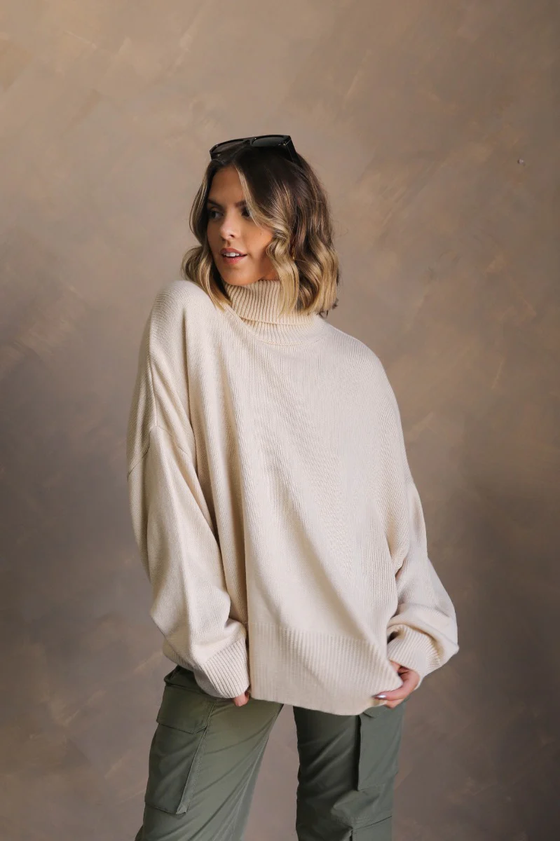Kaitlyn Beige Turtleneck Sweater - Image 3