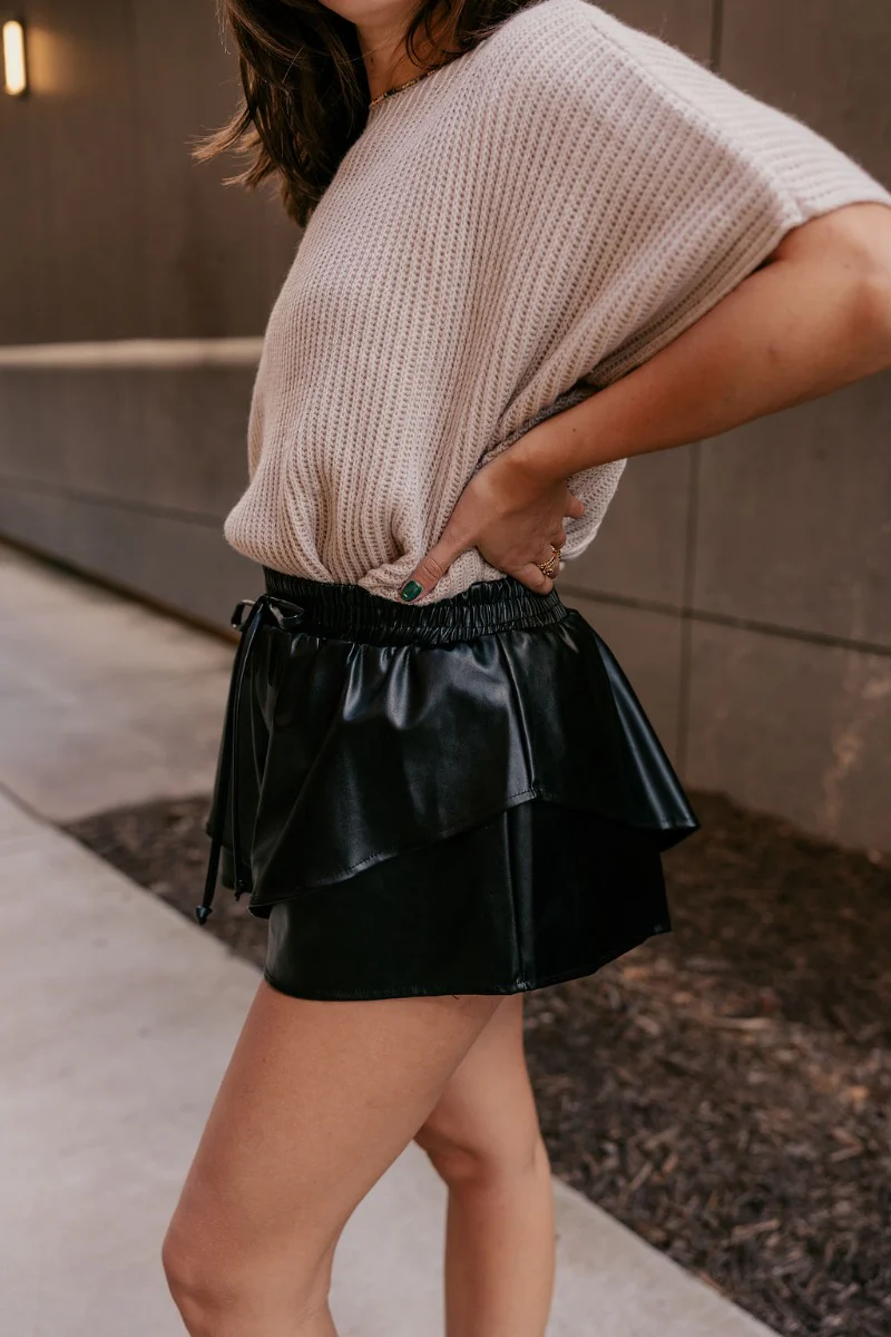 Kali Black Faux Leather Ruffle Skort - Image 4