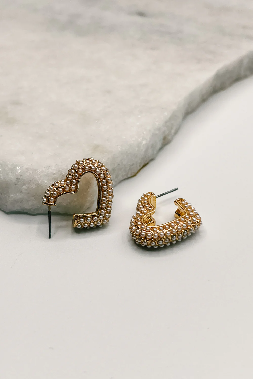 Kali Gold and Pearl Heart Hoops