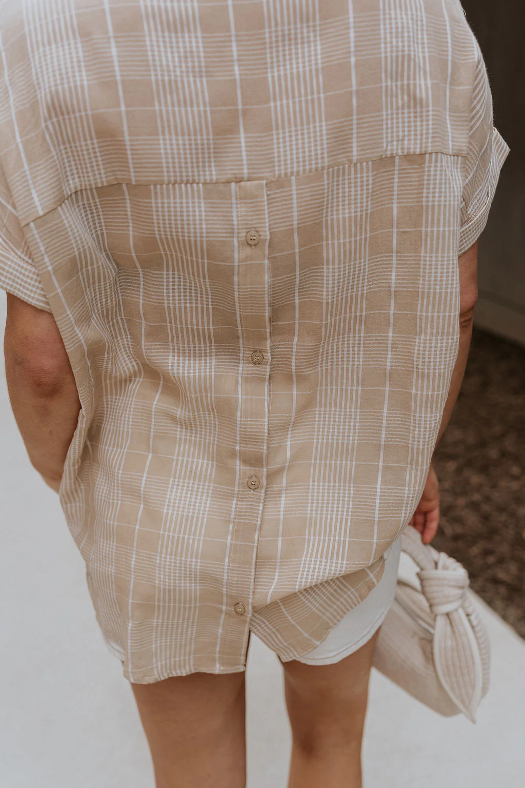 Kali Light Beige Plaid Short Sleeve Top - Image 5