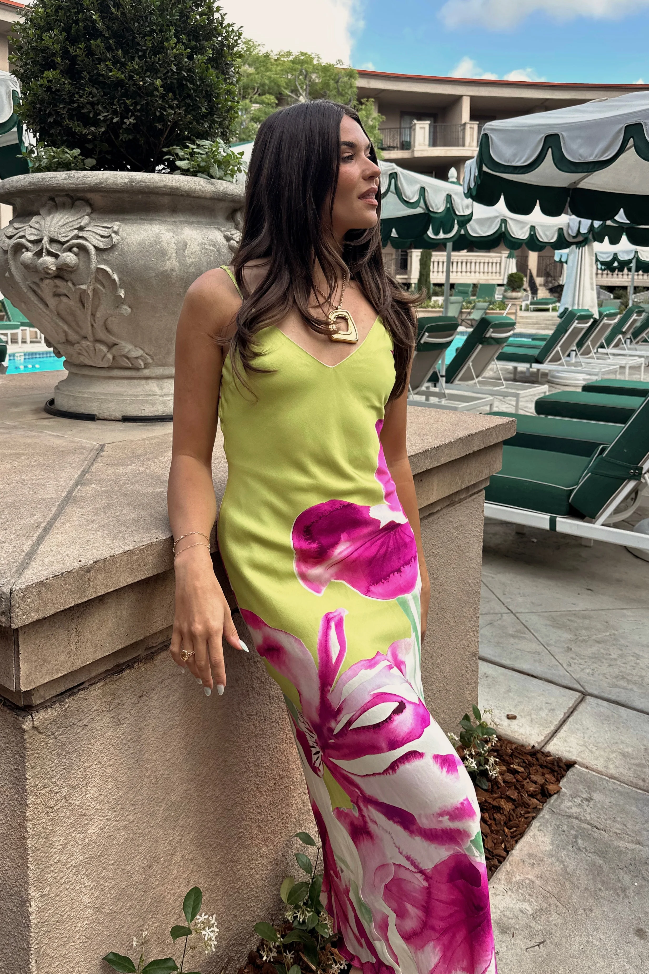 Kali Lime & Fuchsia Floral Midi Dress