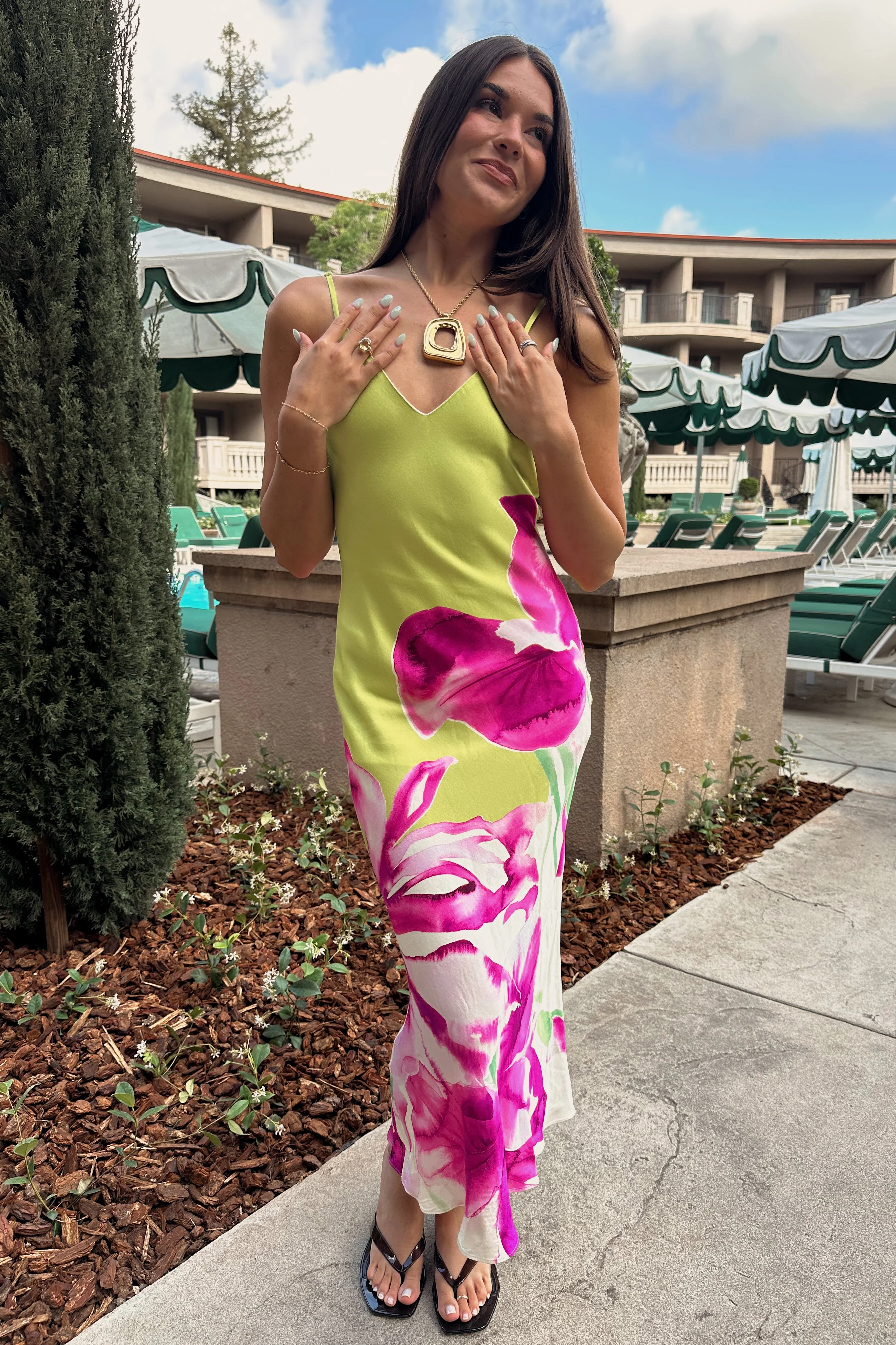 Kali Lime & Fuchsia Floral Midi Dress - Image 2