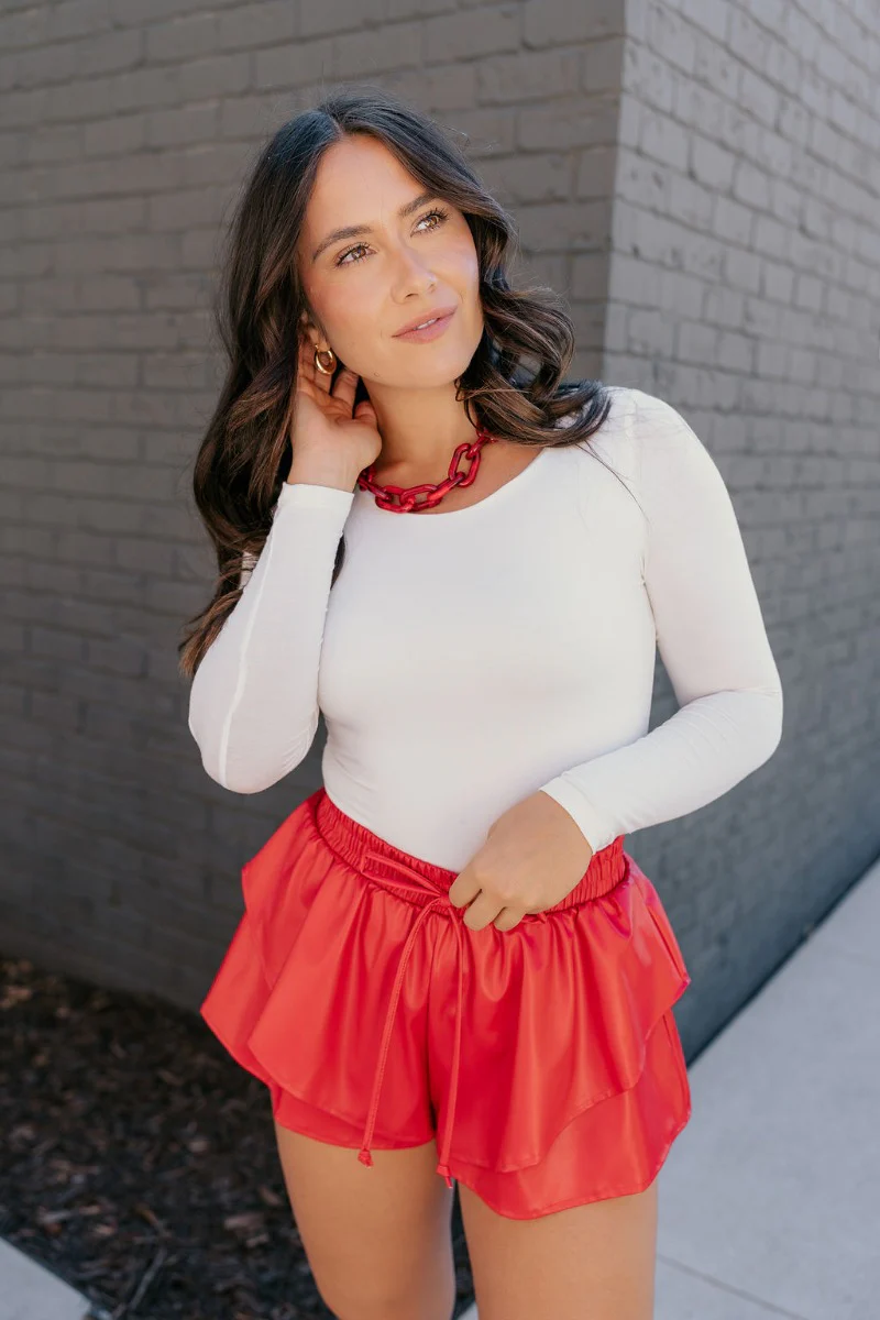 Kali Red Faux Leather Ruffle Skort - Image 2