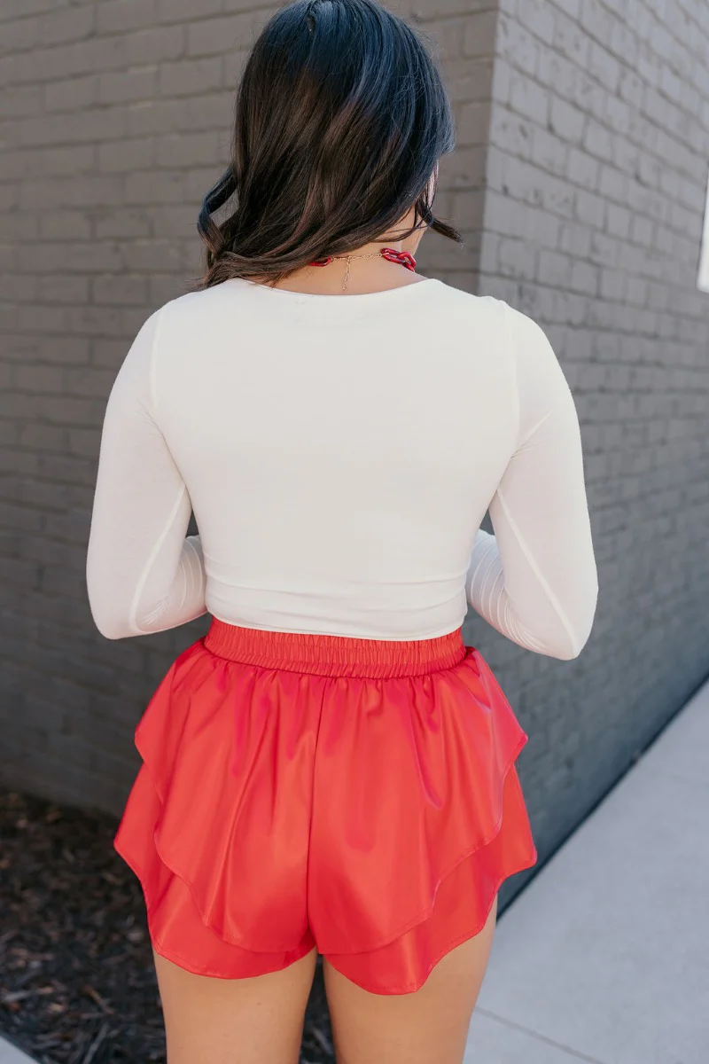 Kali Red Faux Leather Ruffle Skort - Image 6