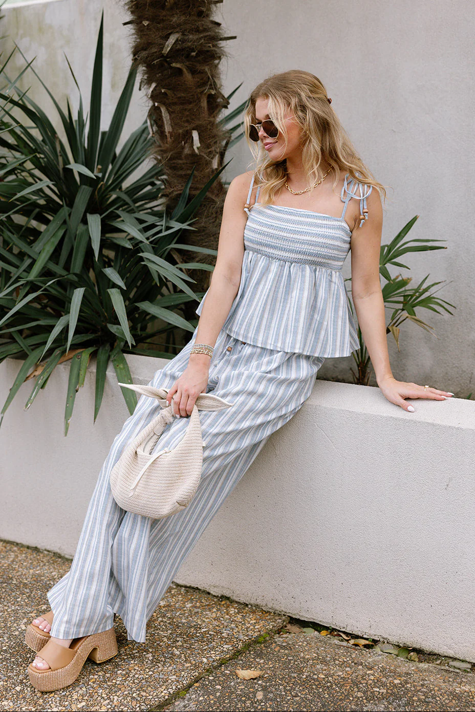 Kalie Blue & Ivory Stripe Smocked Tank - Image 2
