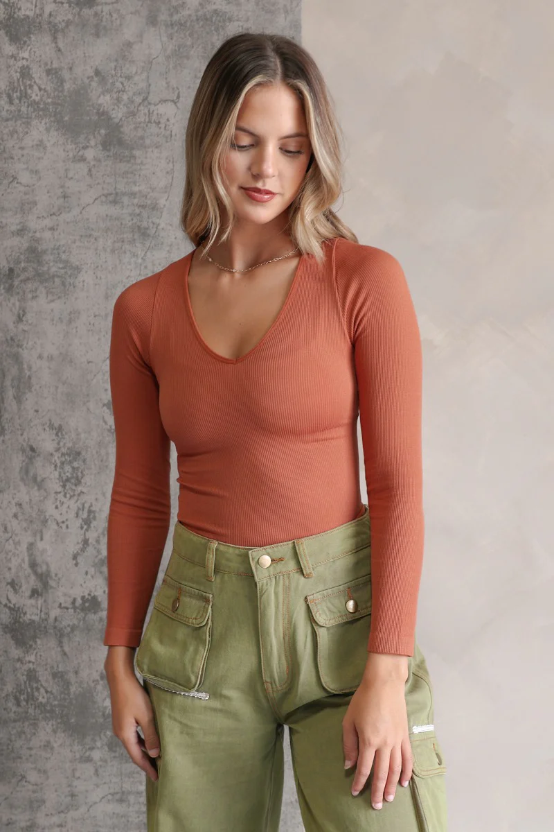 Kallie Rust Long Sleeve One-Size Bodysuit