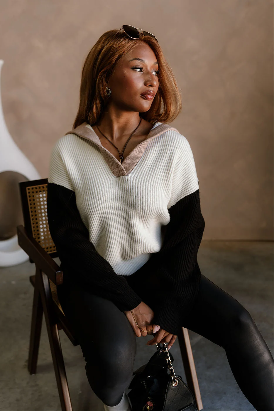 Kamila Cream Multi Color Block Sweater - Image 3