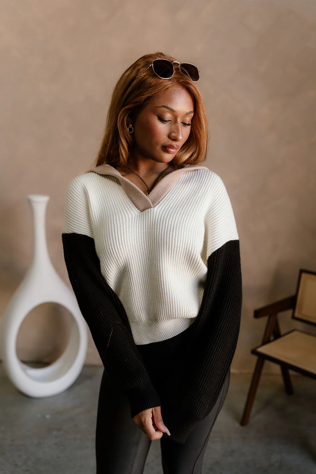 Kamila Cream Multi Color Block Sweater - Image 5