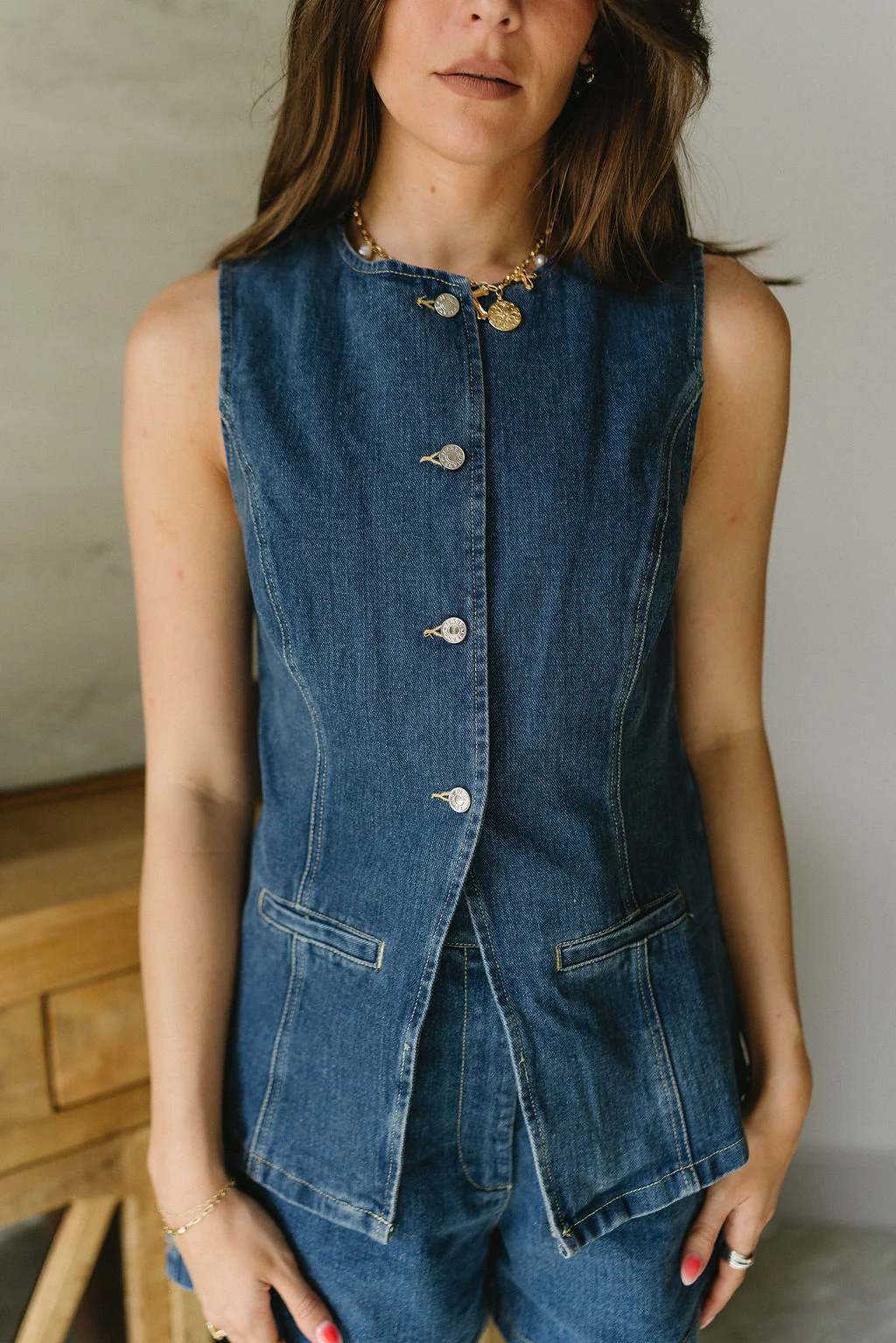 Kamryn Dark Denim Button-Up Vest - Image 2