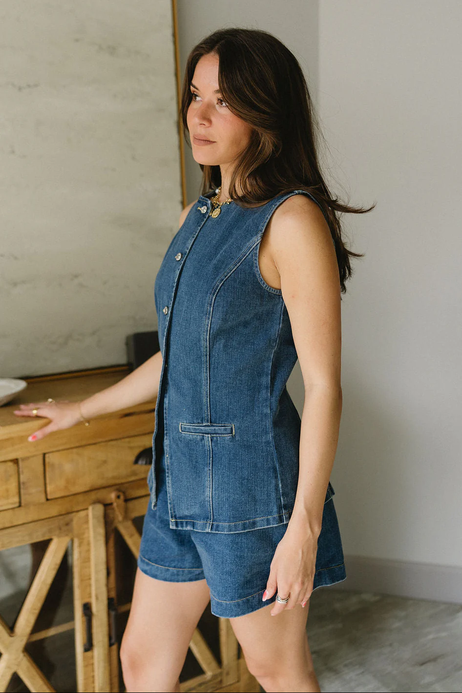 Kamryn Dark Denim Button-Up Vest - Image 3