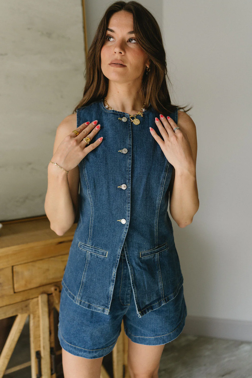 Kamryn Dark Denim Button-Up Vest - Image 5