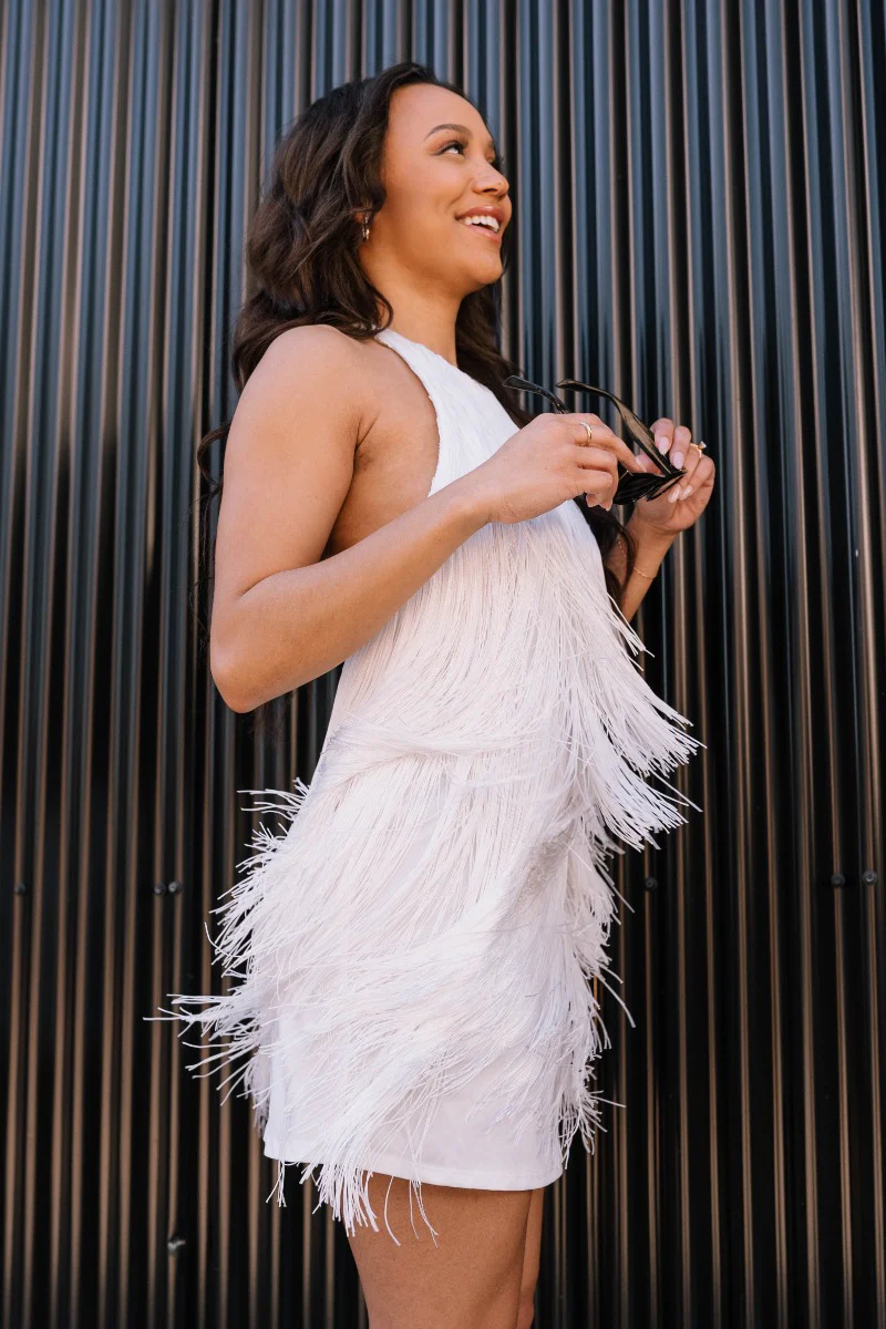 Karissa White Fringe Tiered Mini Dress - Image 10