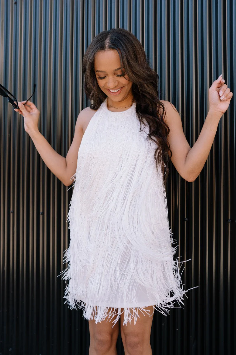 Karissa White Fringe Tiered Mini Dress - Image 3