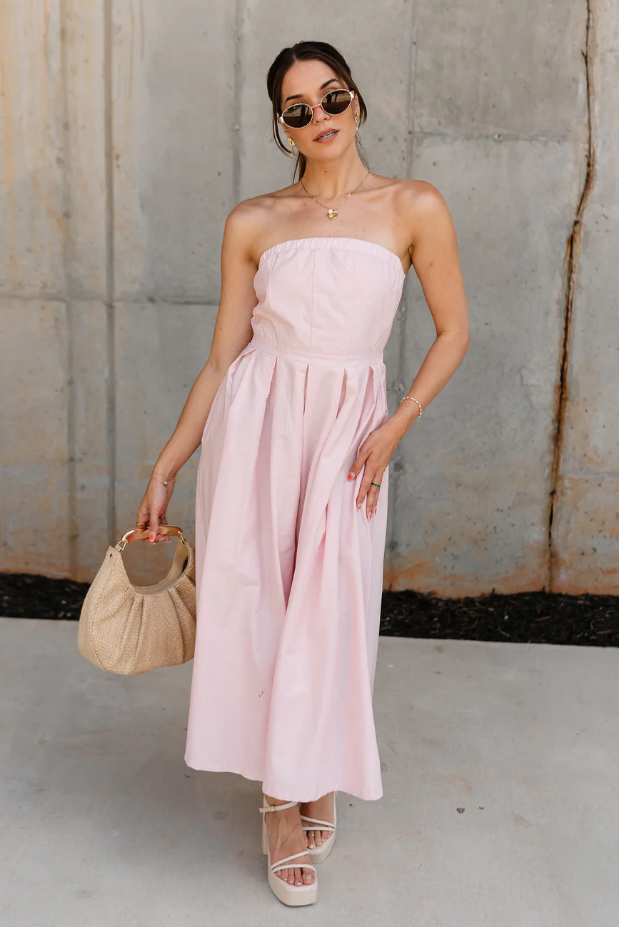 Karsyn Light Pink Strapless Flare Midi Dress
