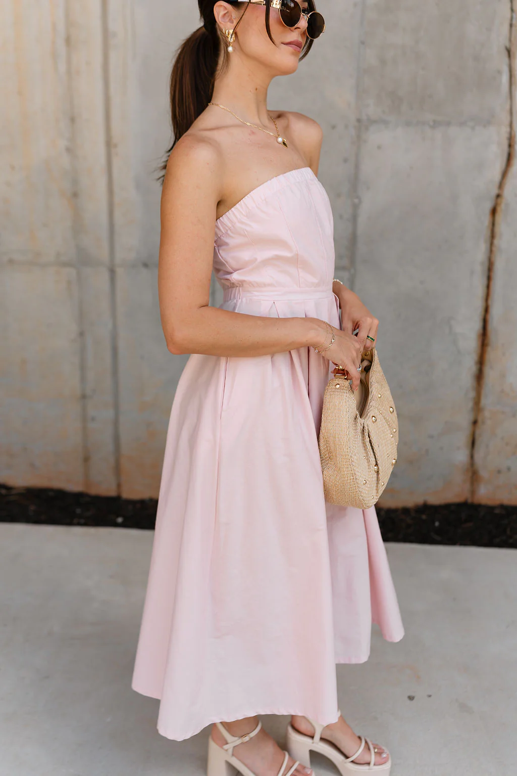 Karsyn Light Pink Strapless Flare Midi Dress - Image 7