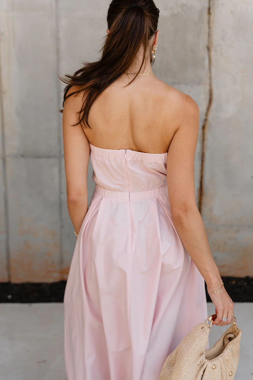 Karsyn Light Pink Strapless Flare Midi Dress - Image 8