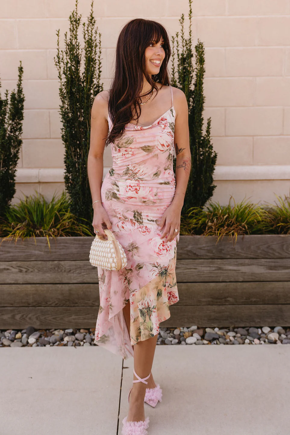 Karsyn Pink Multi Floral Ruffle Midi Dress