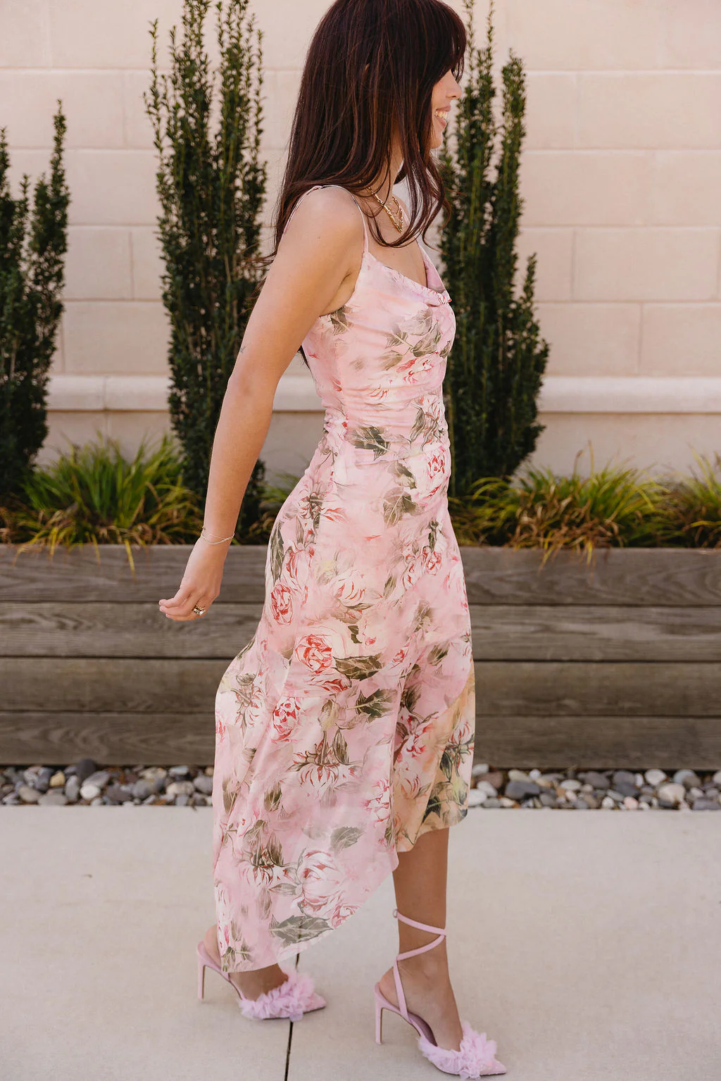 Karsyn Pink Multi Floral Ruffle Midi Dress - Image 2
