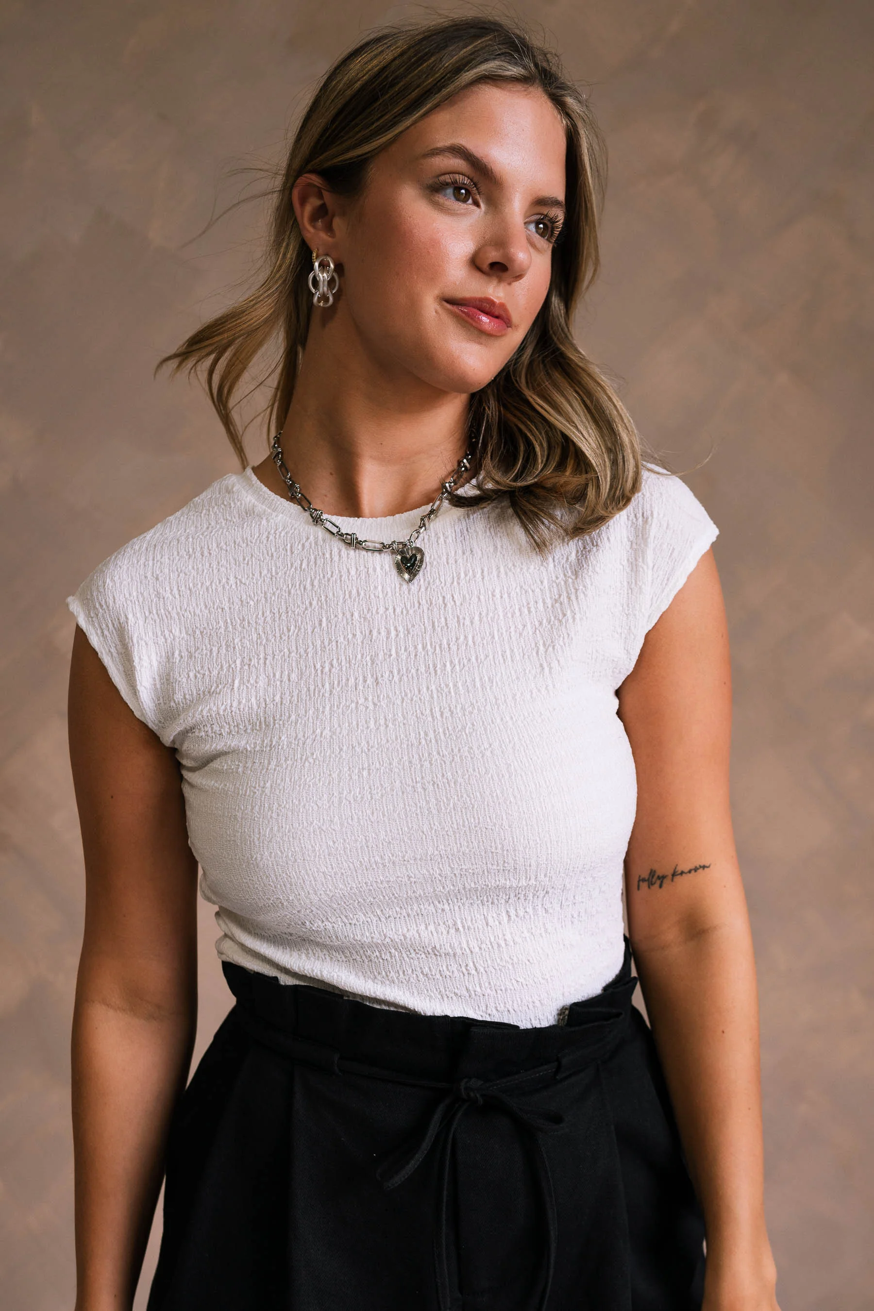 Karsyn White Textured Round Neckline Top - Image 5