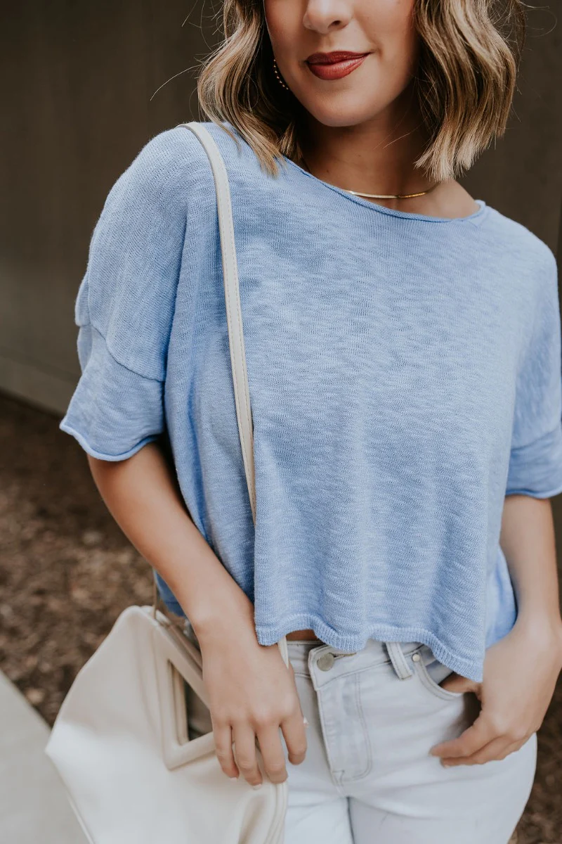 Kassidy Blue Cropped Short Sleeve Top - Image 3