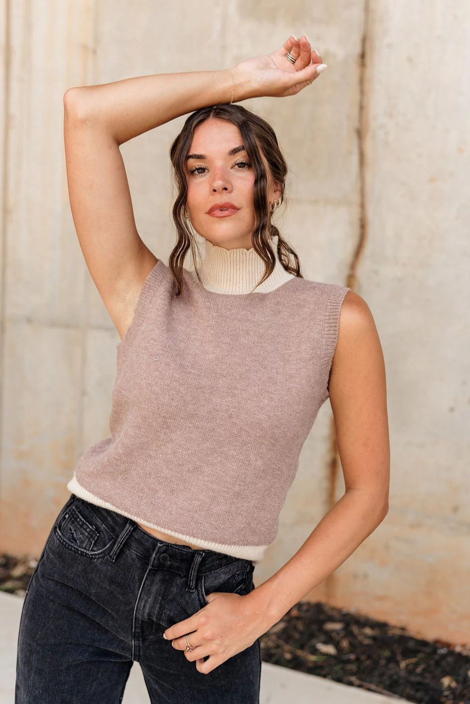 Kassidy Mocha Mock Neck Sleeveless Sweater - Image 2