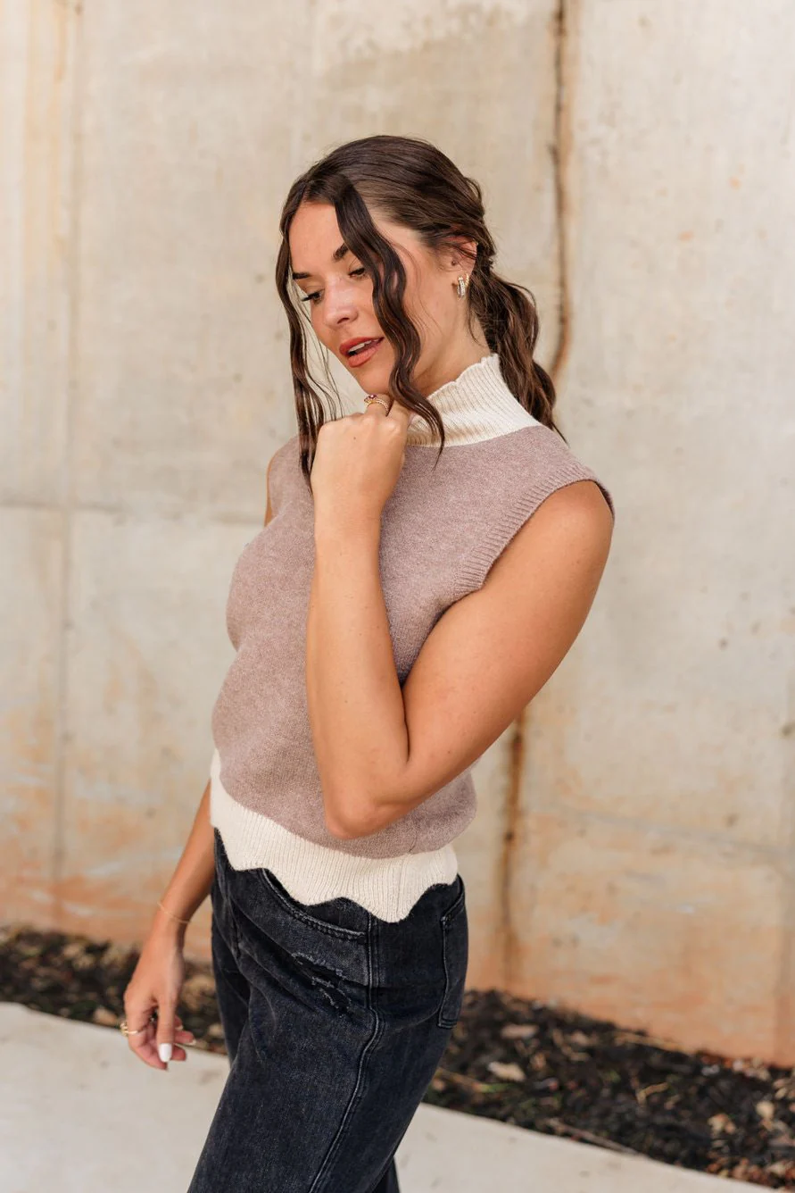 Kassidy Mocha Mock Neck Sleeveless Sweater - Image 3