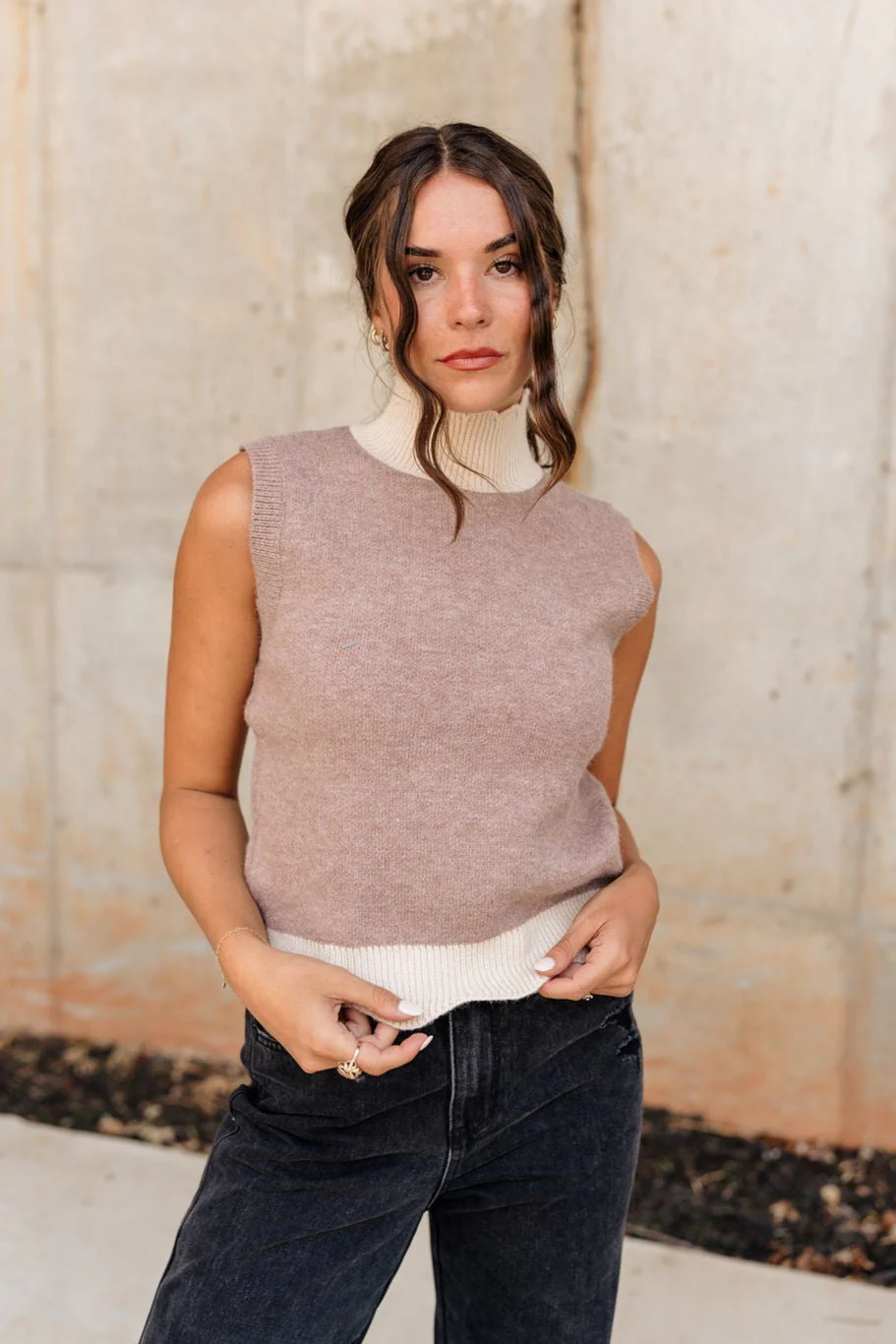 Kassidy Mocha Mock Neck Sleeveless Sweater - Image 4