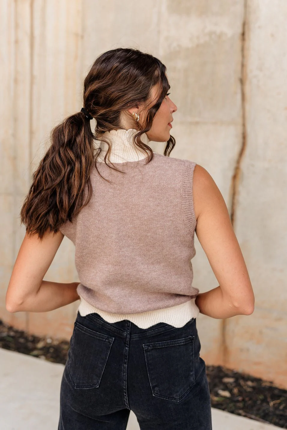 Kassidy Mocha Mock Neck Sleeveless Sweater - Image 5