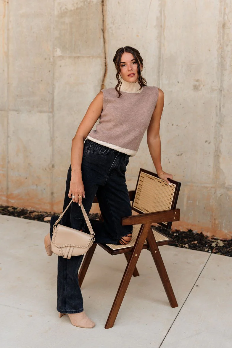 Kassidy Mocha Mock Neck Sleeveless Sweater - Image 6