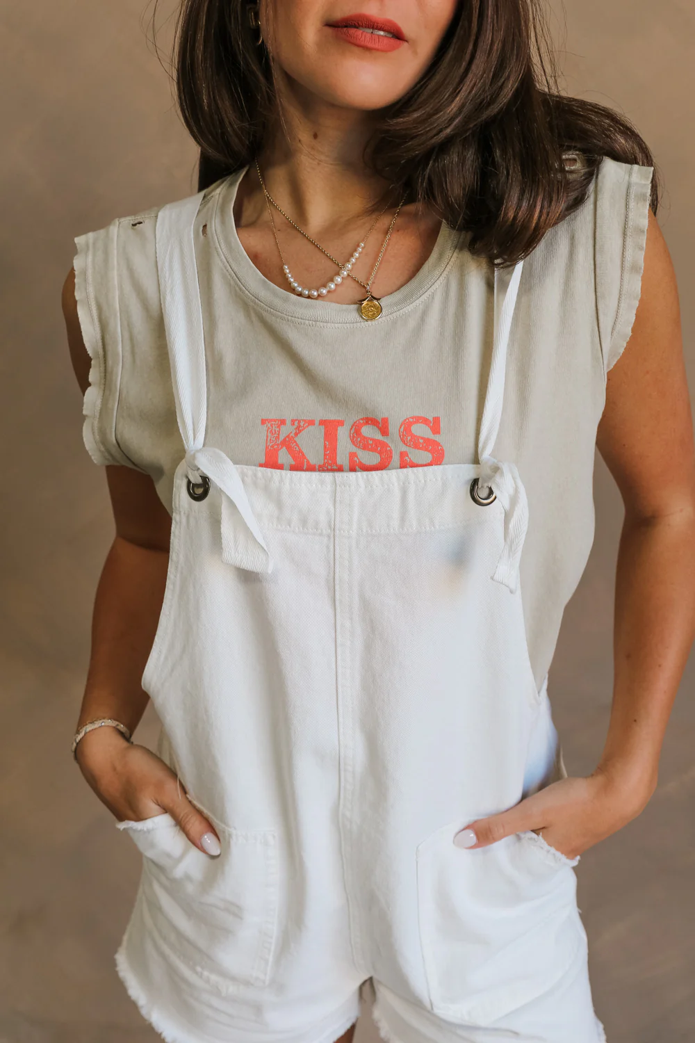 Kassidy White Denim Sleeveless Romper - Image 3