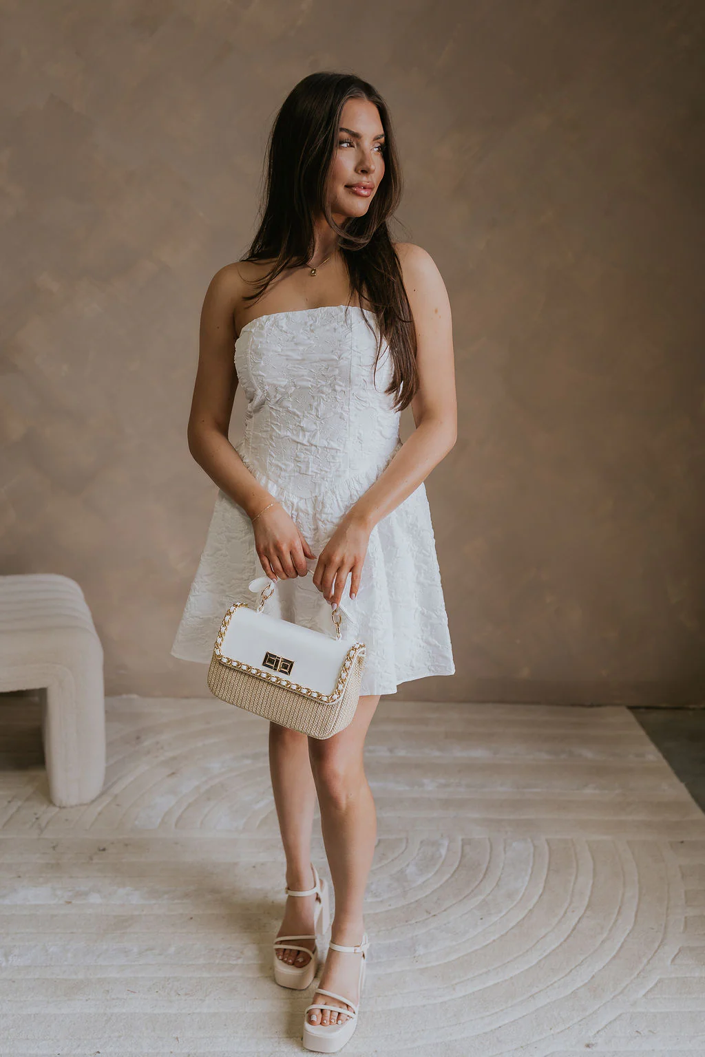Kate Off White Floral Strapless Mini Dress - Image 2