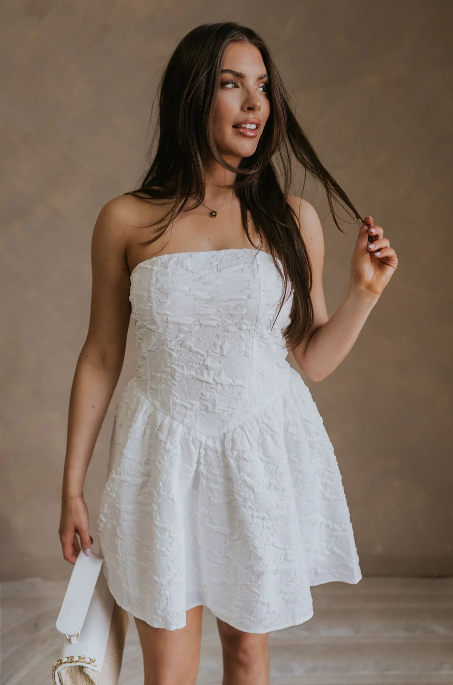 Kate Off White Floral Strapless Mini Dress - Image 4