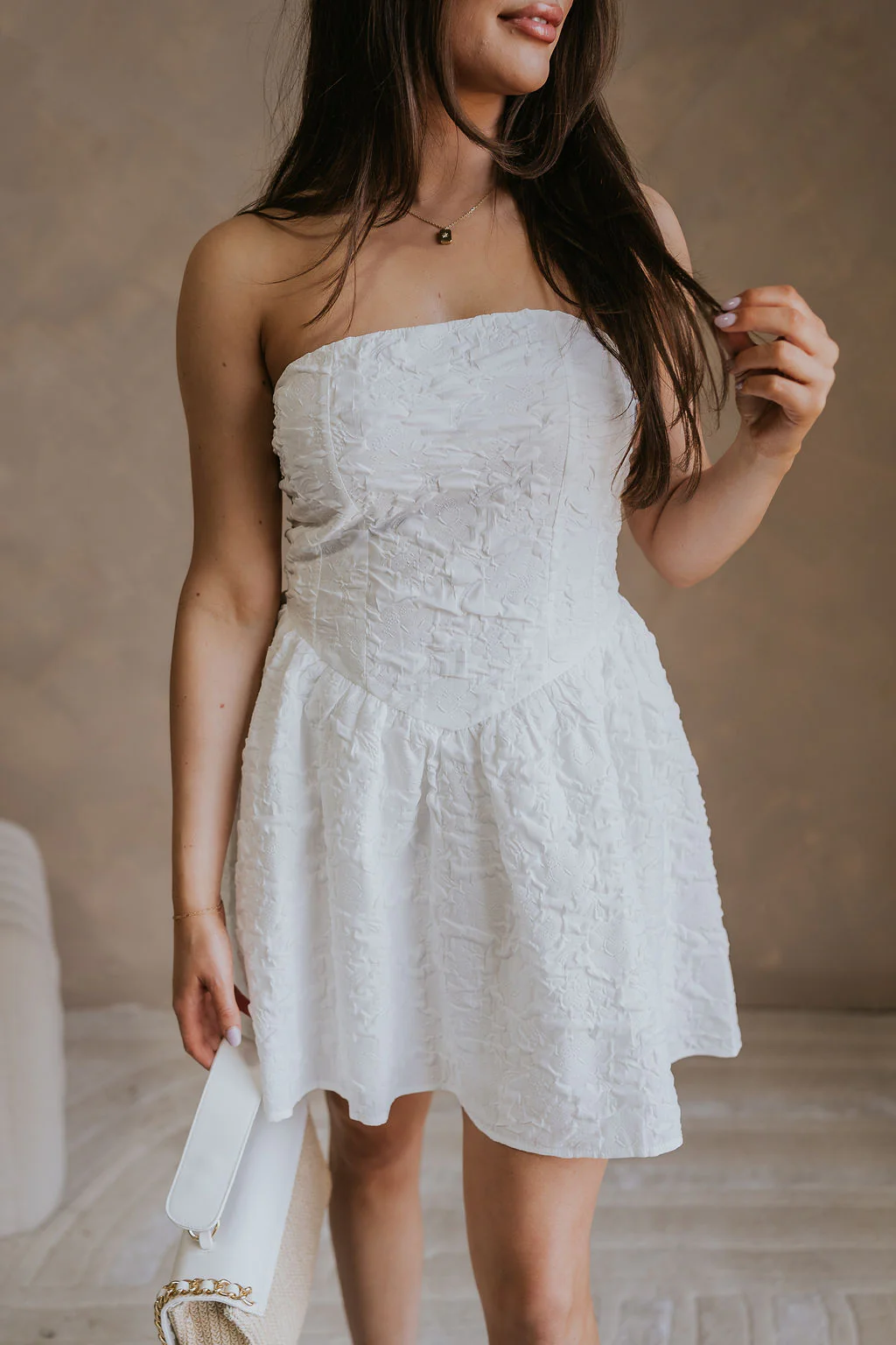 Kate Off White Floral Strapless Mini Dress - Image 5