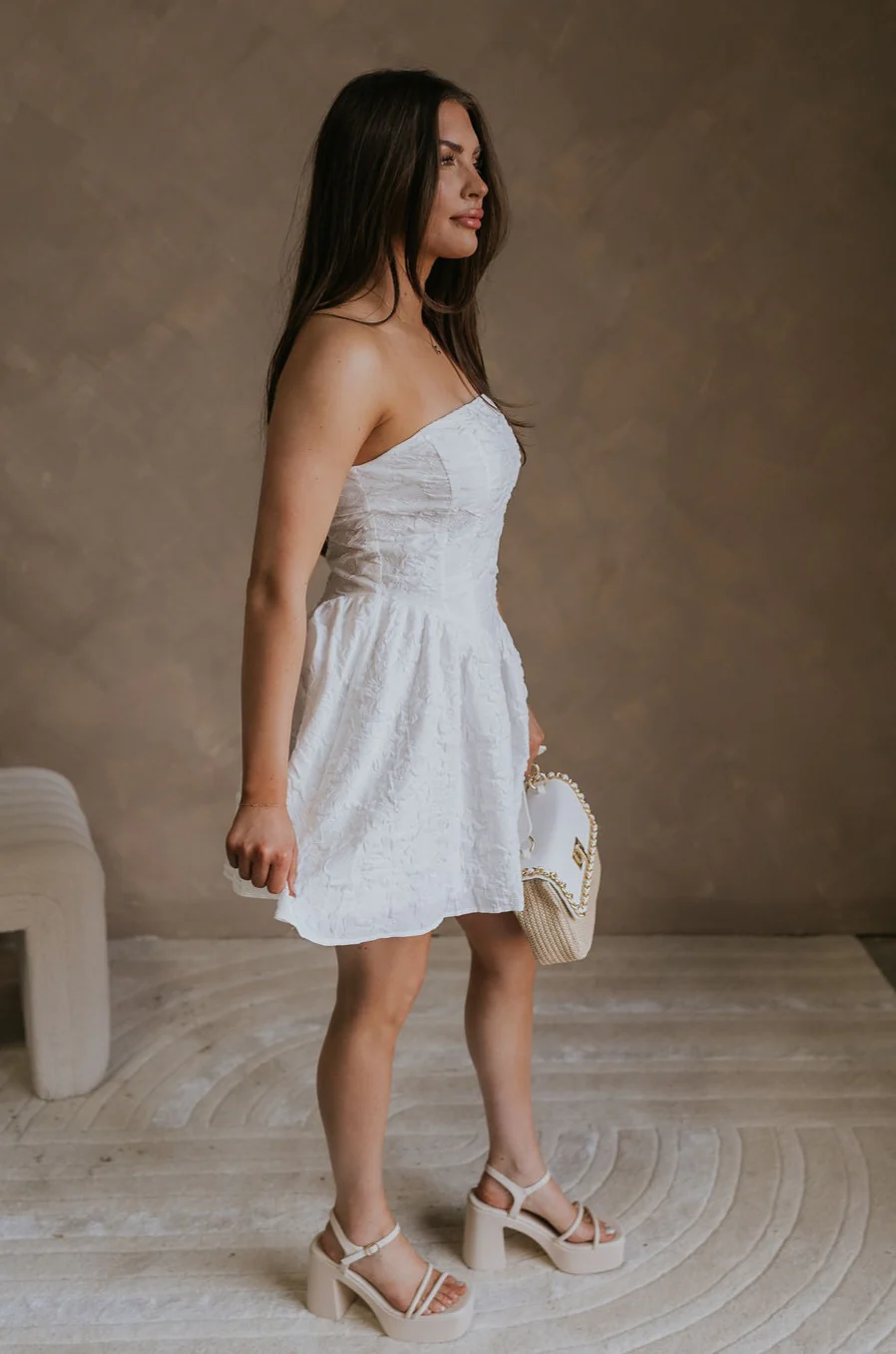Kate Off White Floral Strapless Mini Dress - Image 7