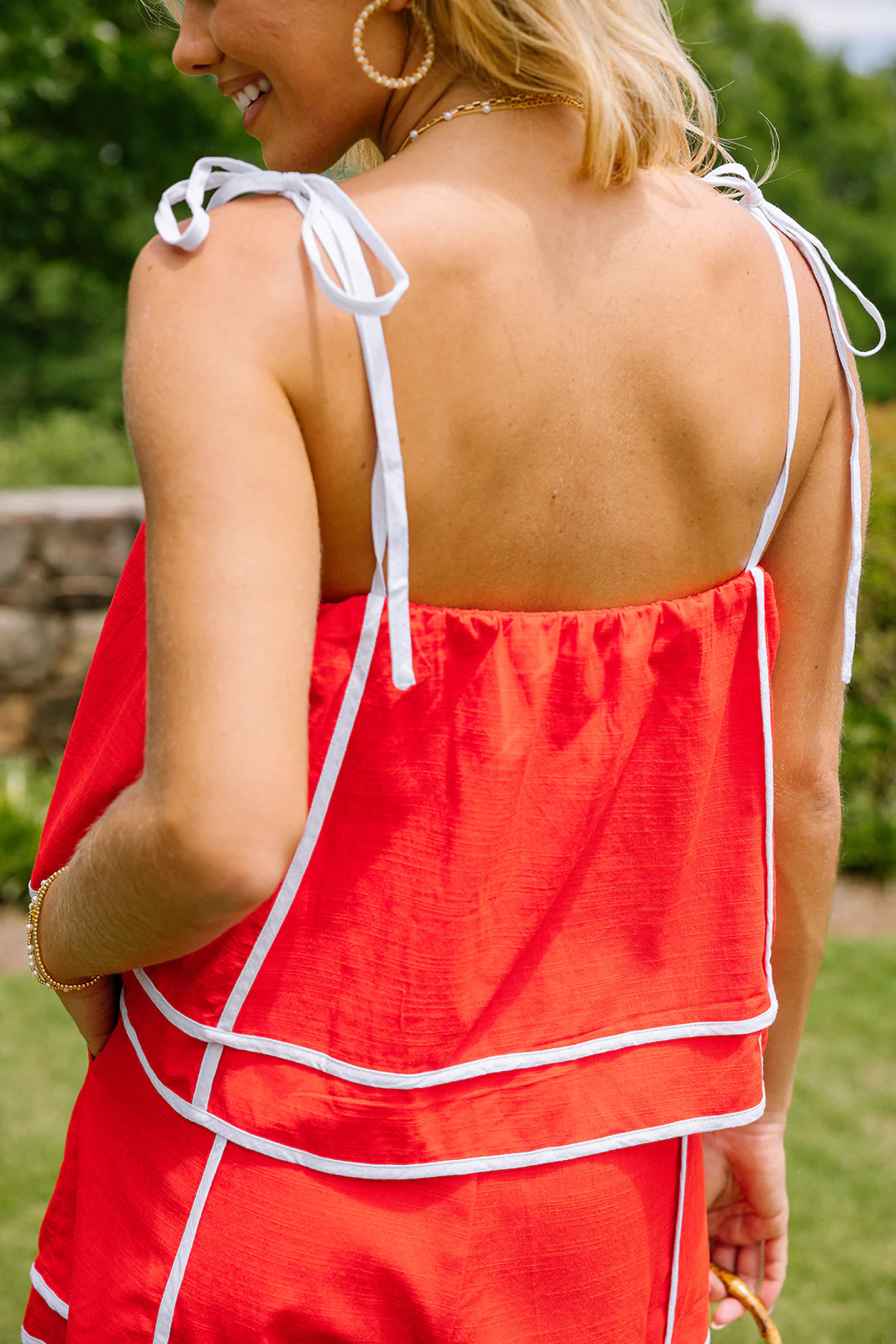 Kate Red & White Linen Sleeveless Romper - Image 4