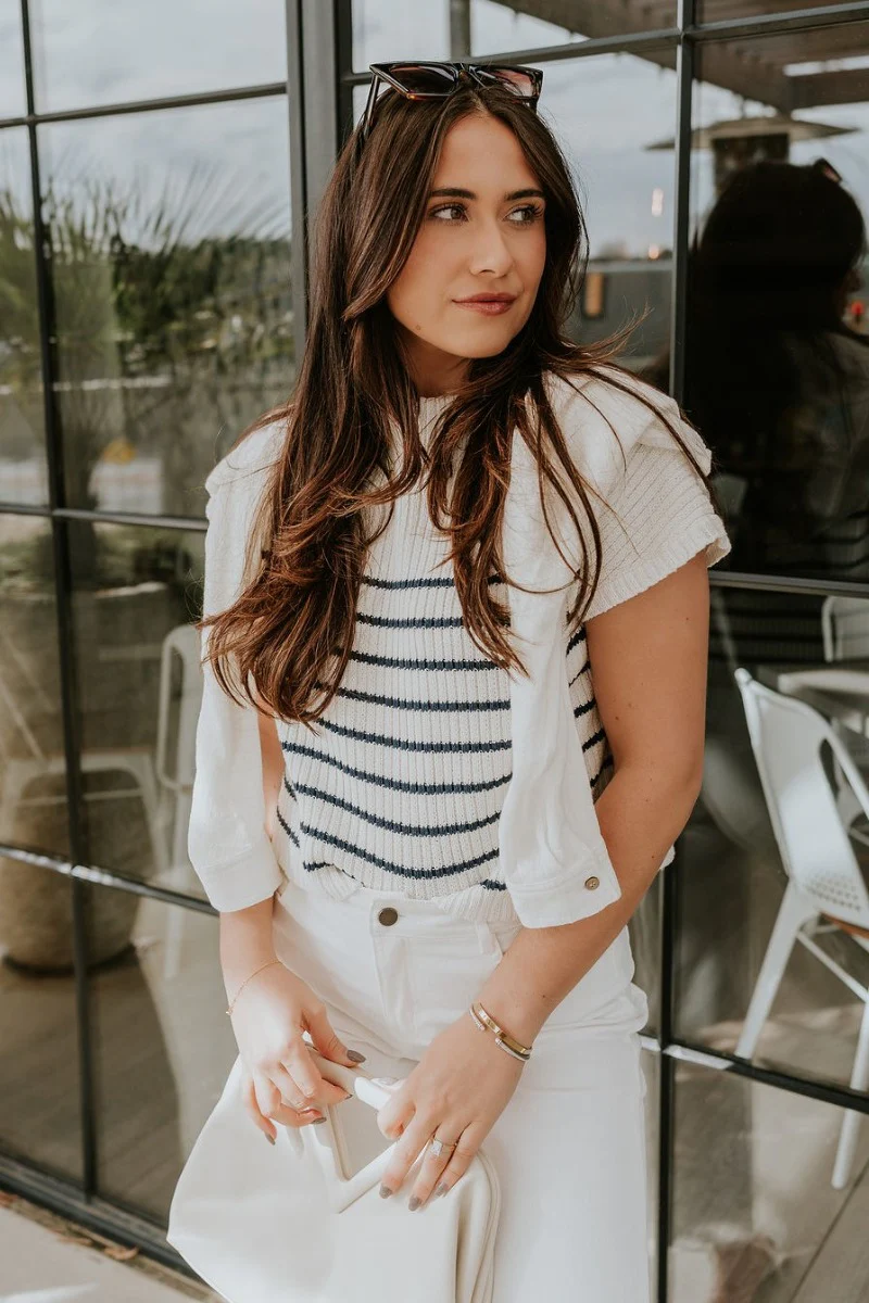 Katelyn White & Navy Striped Sleeveless Sweater - Image 3