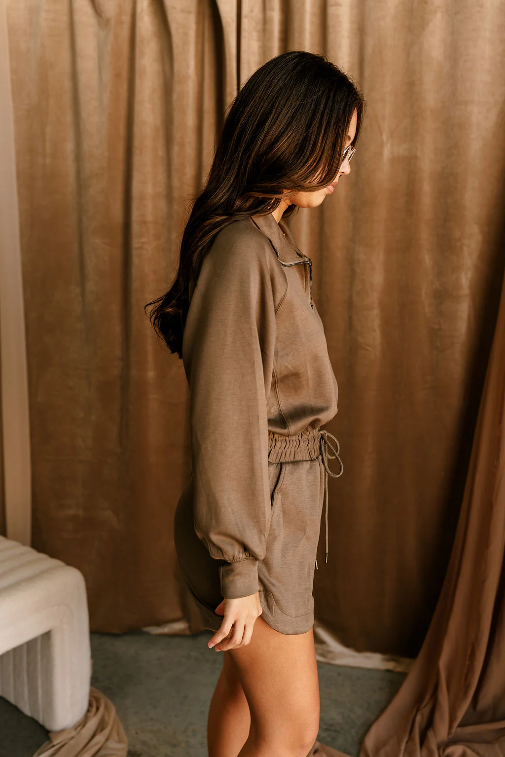 Kathryn Mocha Long Sleeve Romper - Image 5