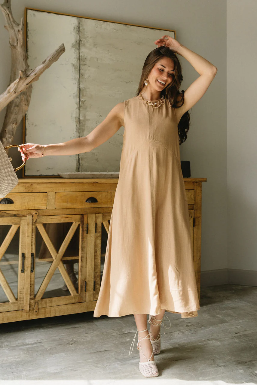 Katie Latte Brown Linen Midi Dress