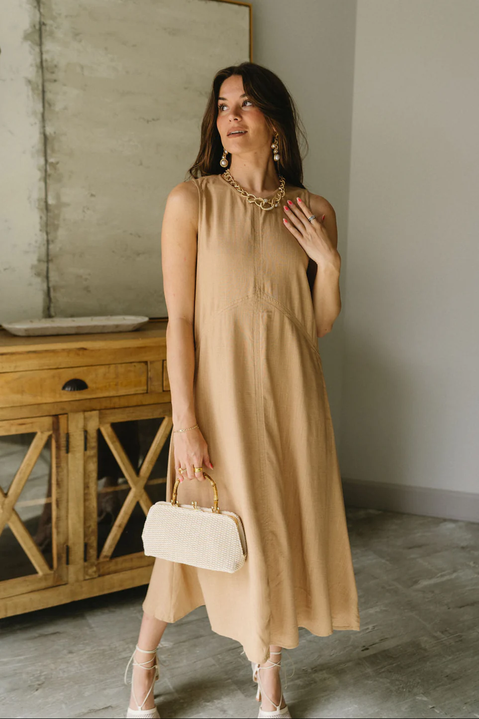 Katie Latte Brown Linen Midi Dress - Image 6