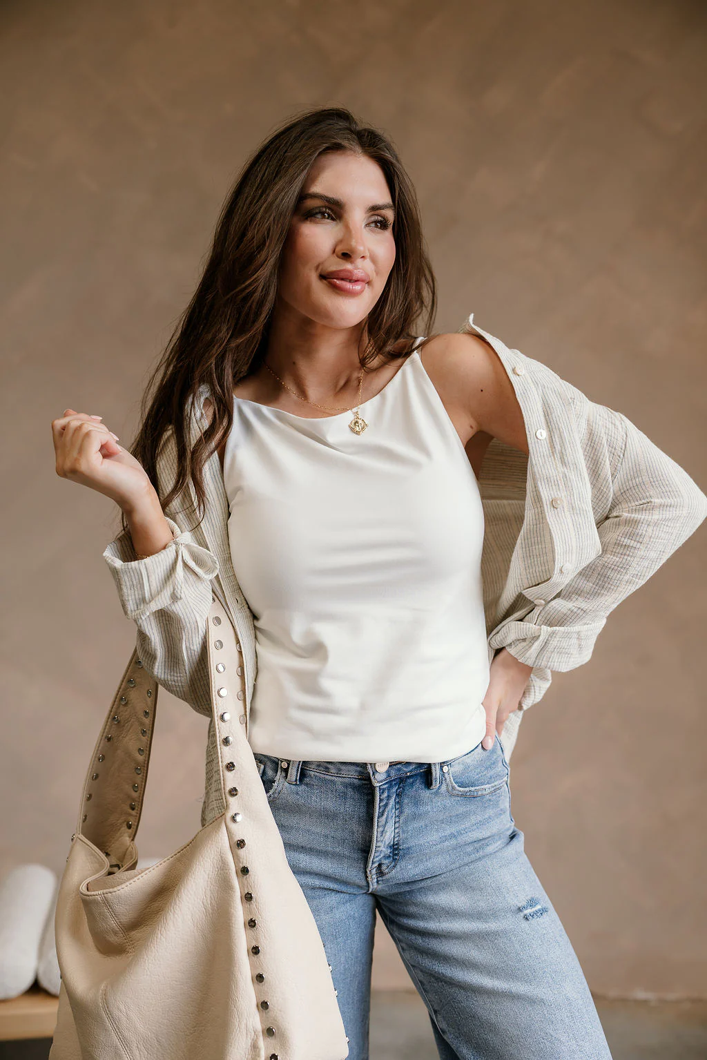 Katy Cream Striped Button-Up Linen Top - Image 3