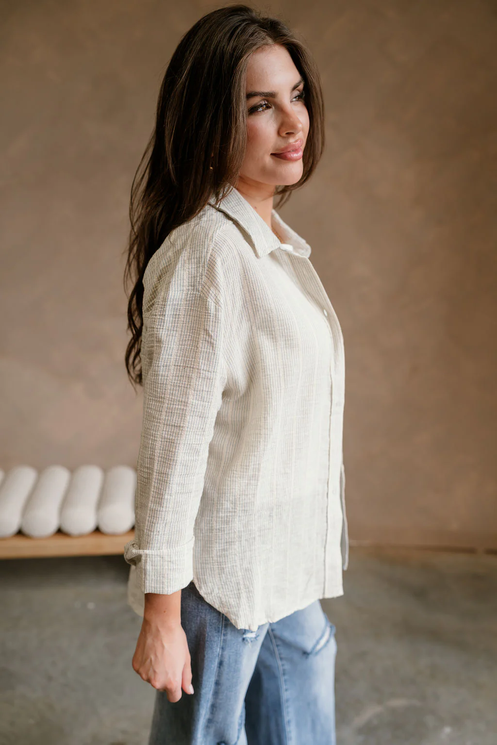 Katy Cream Striped Button-Up Linen Top - Image 6