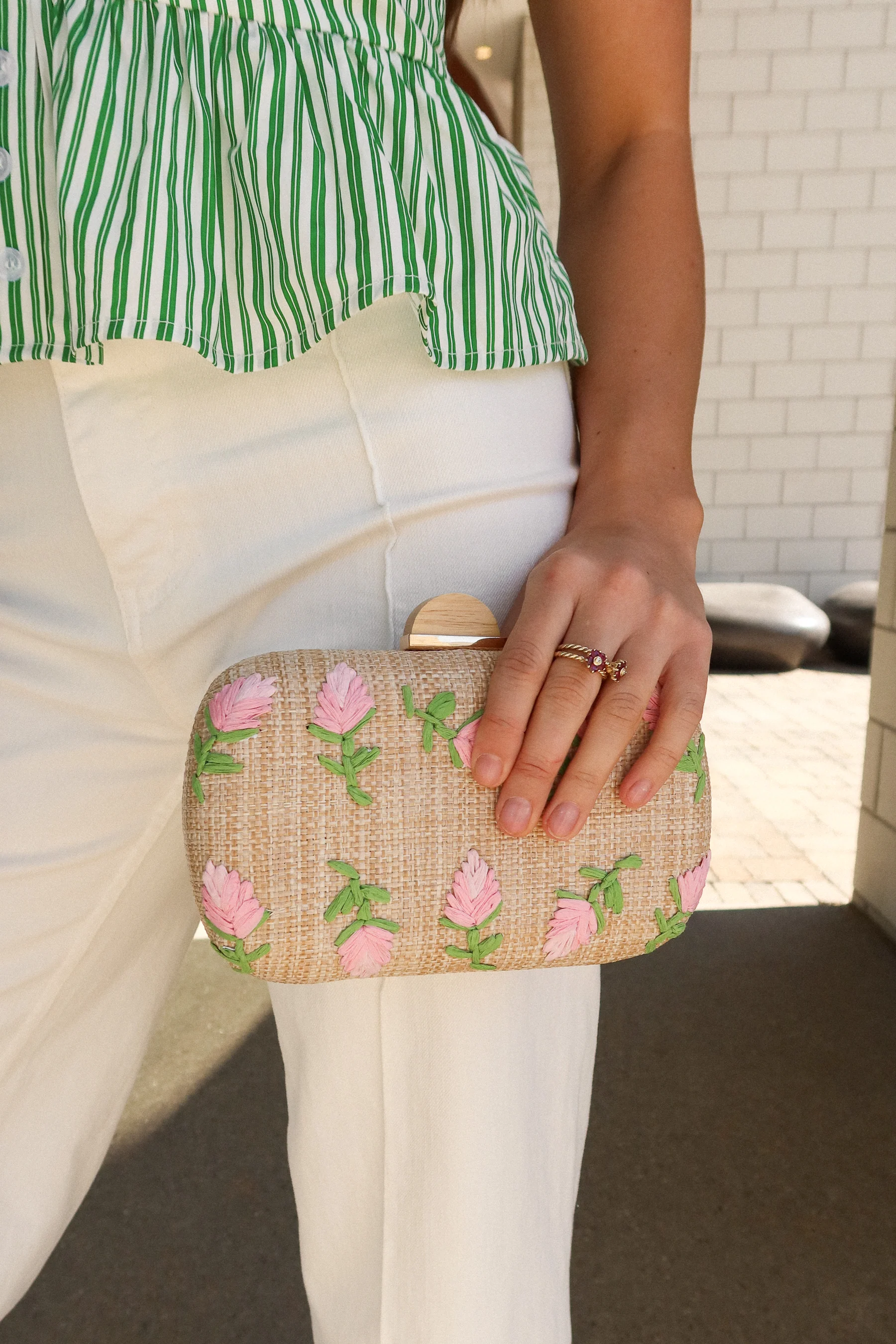 Kayden Floral Raffia Clutch Purse