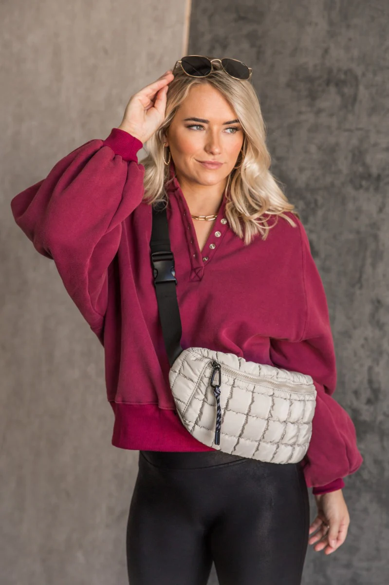 Kayla Burgundy Snap Button Collared Pullover - Image 3