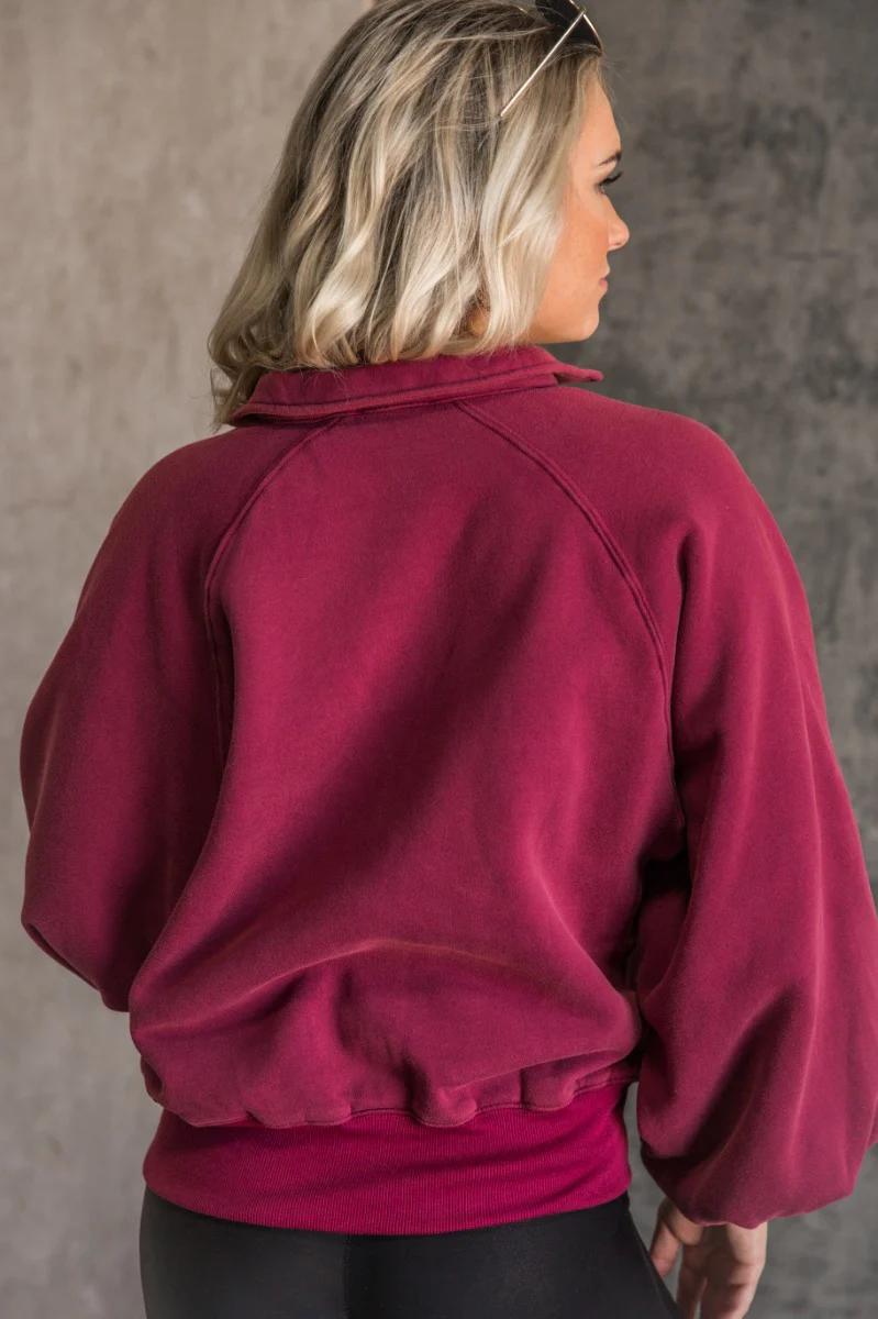 Kayla Burgundy Snap Button Collared Pullover - Image 7