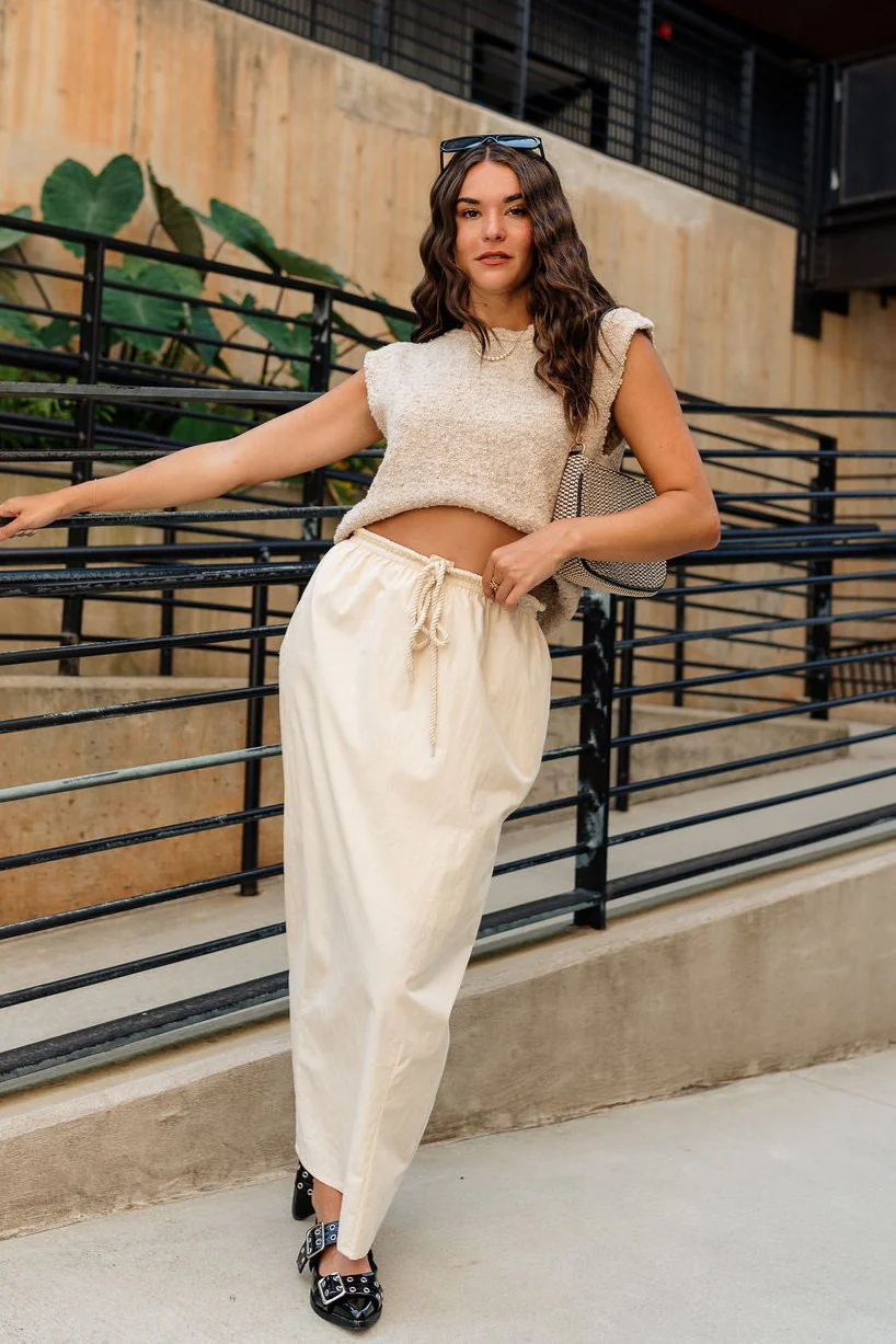 Kayla Cream Drawstring Maxi Skirt