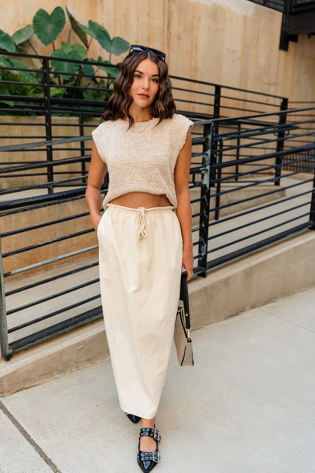Kayla Cream Drawstring Maxi Skirt - Image 3