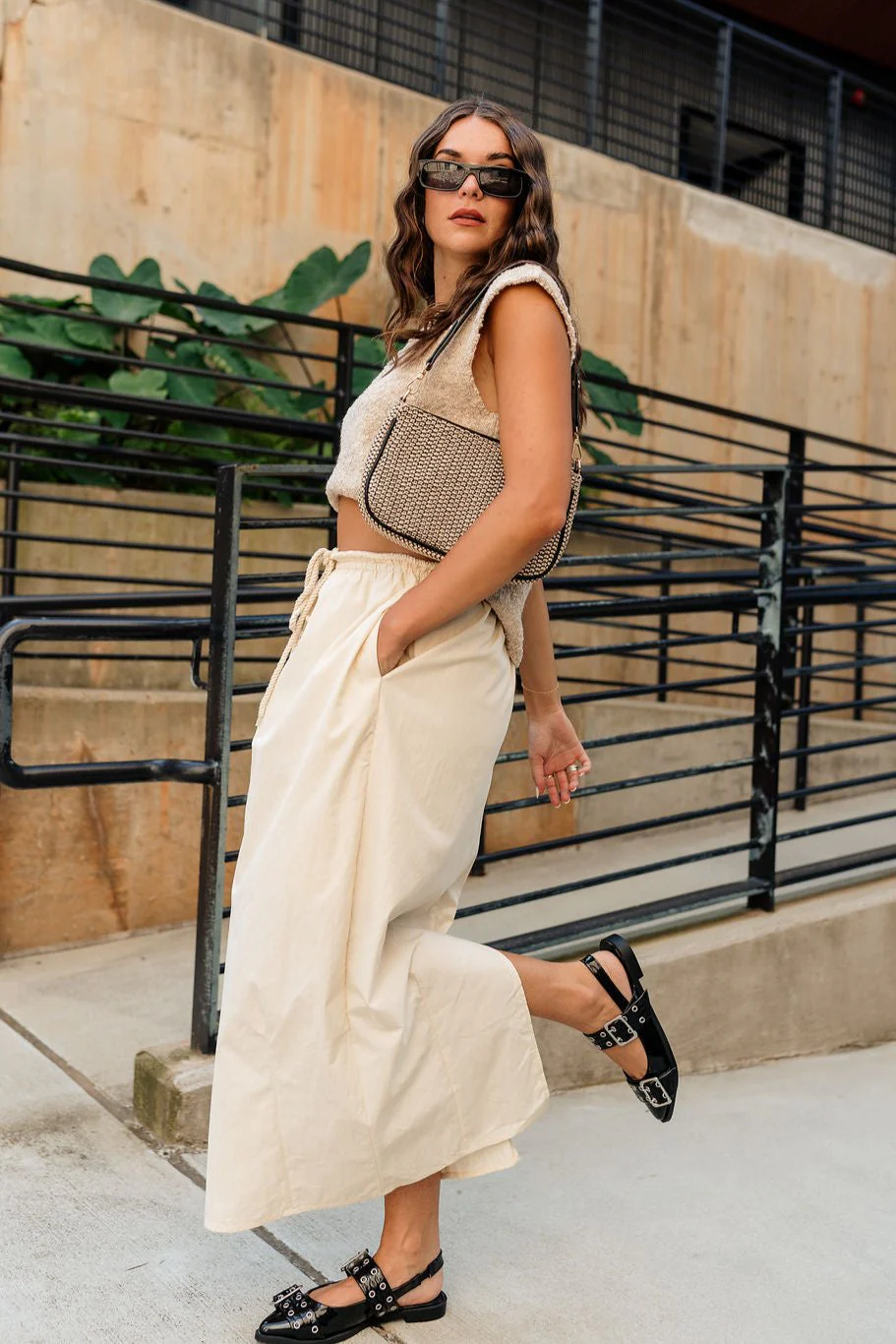Kayla Cream Drawstring Maxi Skirt - Image 5