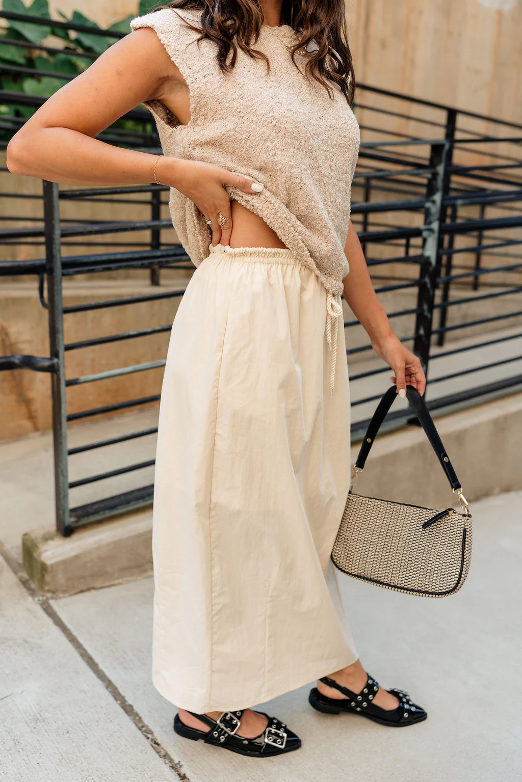 Kayla Cream Drawstring Maxi Skirt - Image 6