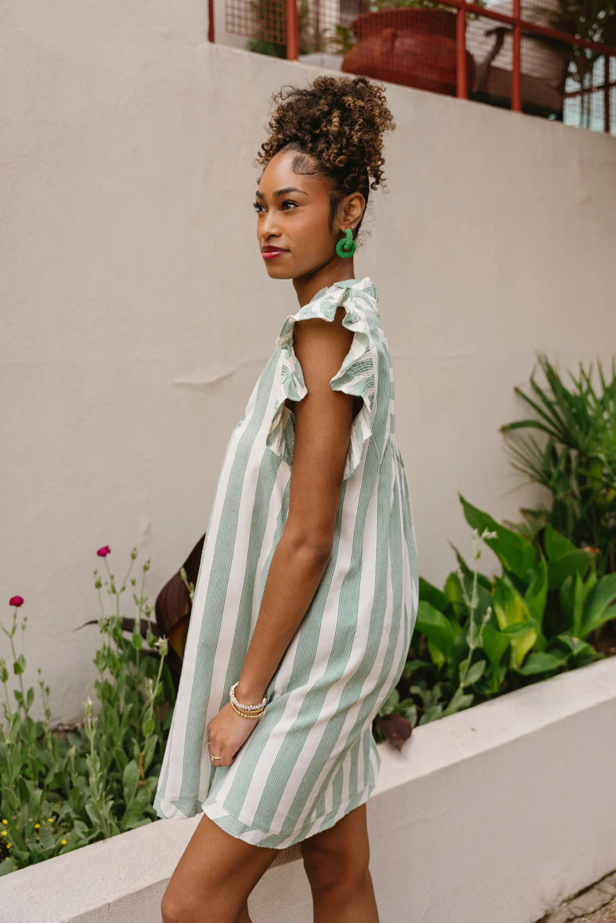 Kayla Green & Cream Striped Ruffle Mini Dress - Image 4